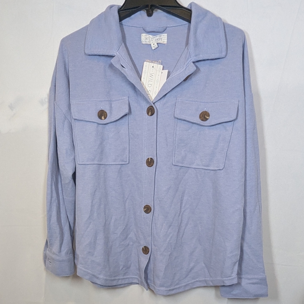 Wild Skye Oversized Shacket Women’s Size M Blue Lavender Button Down Jacket NWT